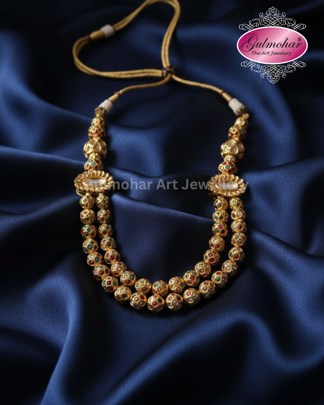 MM-04: Pakistani Multani Kundan Double Layer Ball Mala | Gold Plated