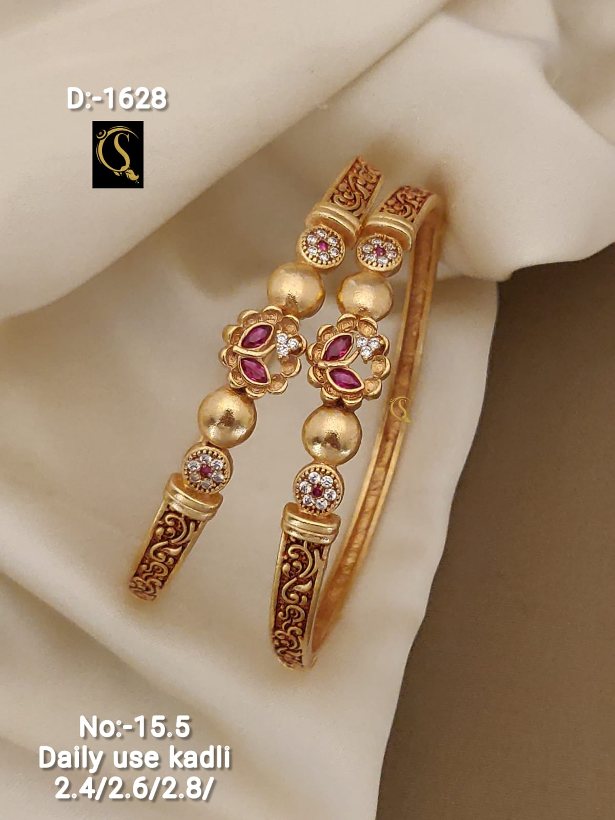 SLB-04: Ruby Antique Daily Wear Gold Plated Bangles
