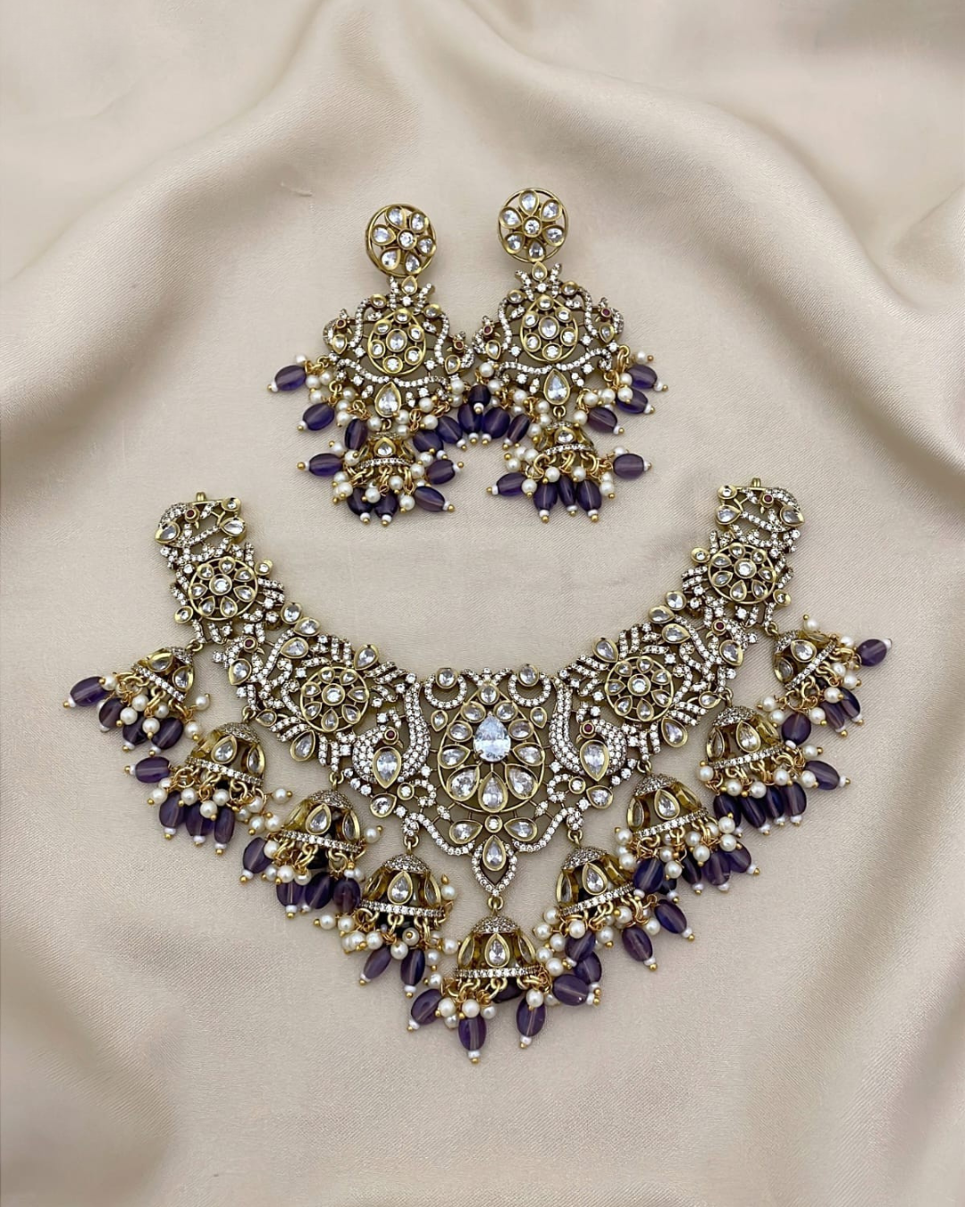 S-08 Antique Gold Peacock Necklace Set