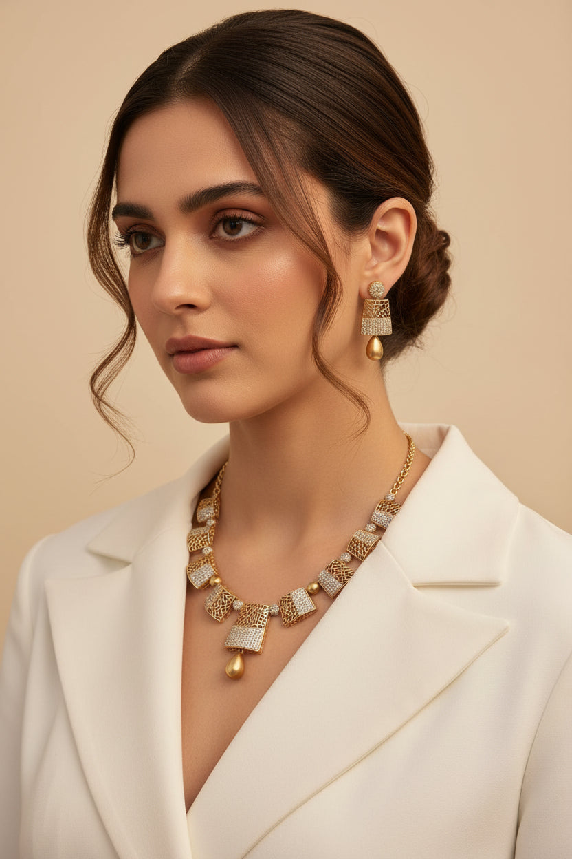 S-13: CZ Gold plated necklace set