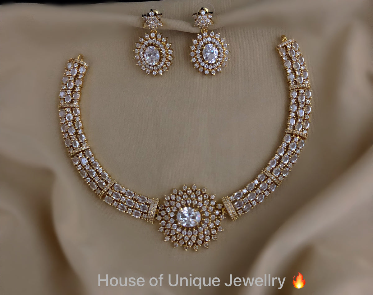 S-32: AD & CZ Floral Necklace Set | Gulmohar Art Jewellery