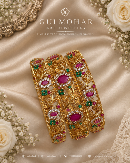 BG-06 Nageen Bangles | AD & CZ Gold-Plated 3-Piece Set