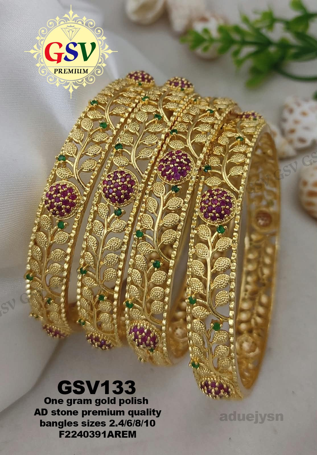 BG-13 Mate Ruby Bangles | AD Gold-Plated 4-Piece Heritage Set