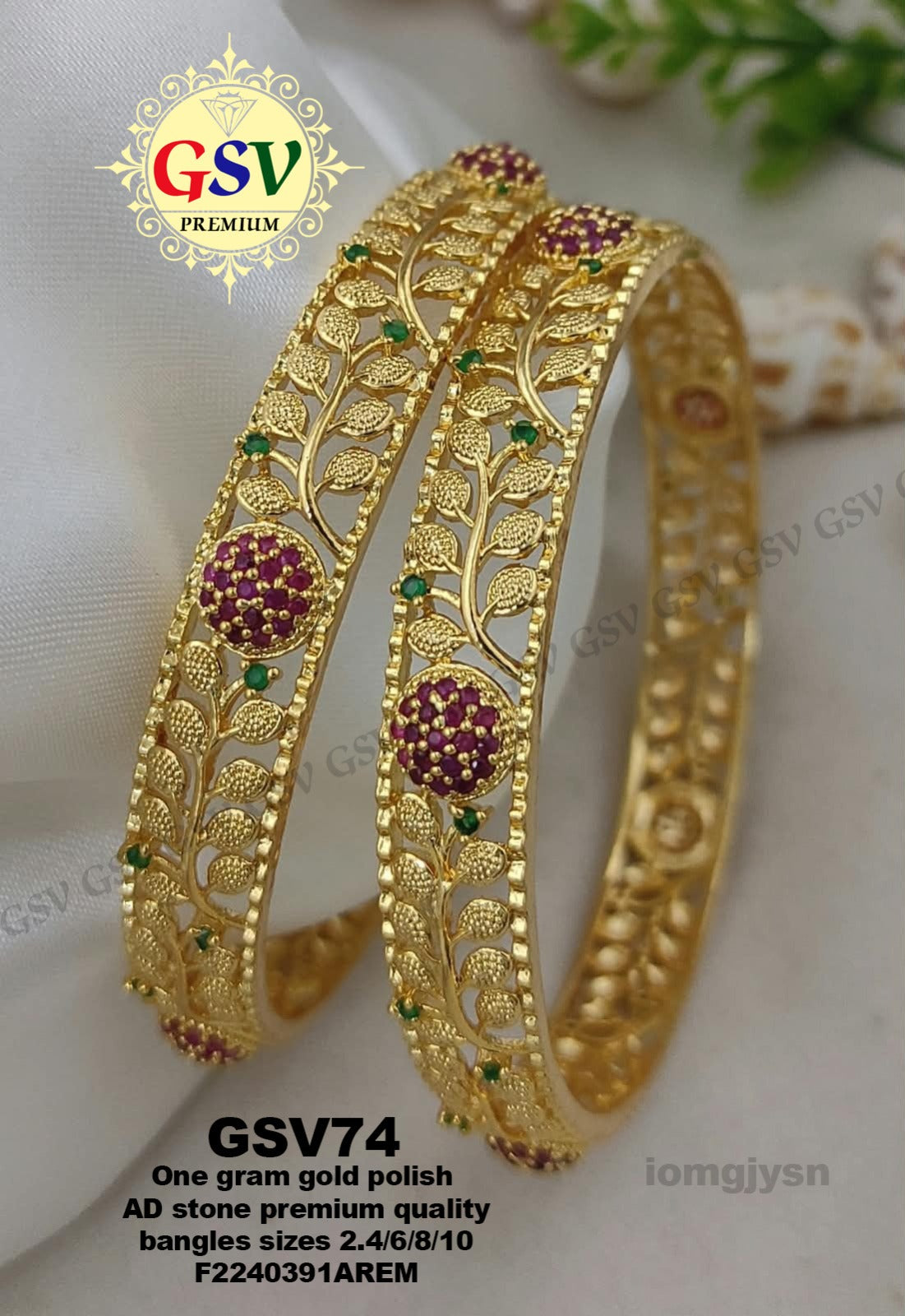 BG-13 Mate Ruby Bangles | AD Gold-Plated 4-Piece Heritage Set