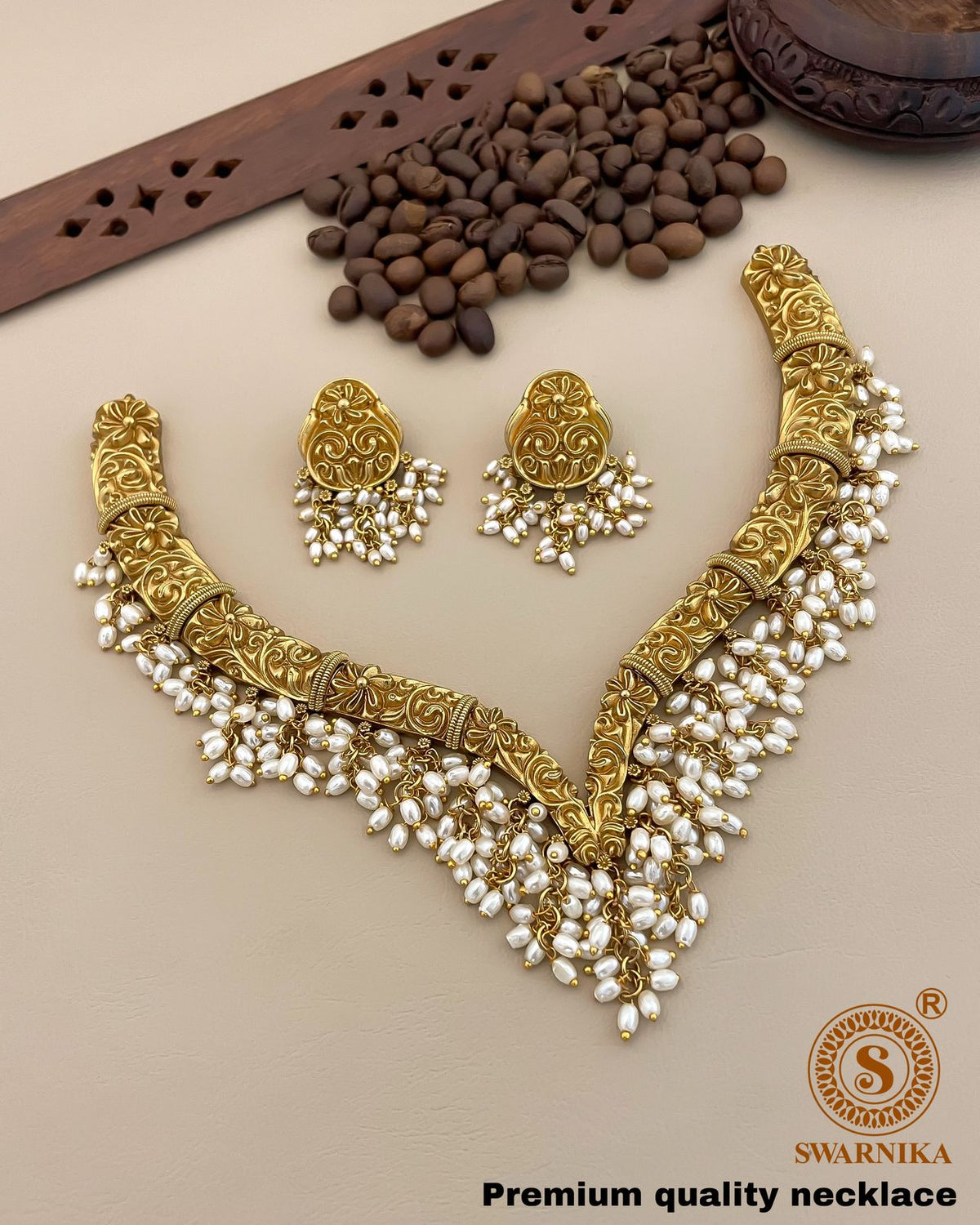 S-15: Gold Plated South Indian Hasli set | Antique Matt Finish