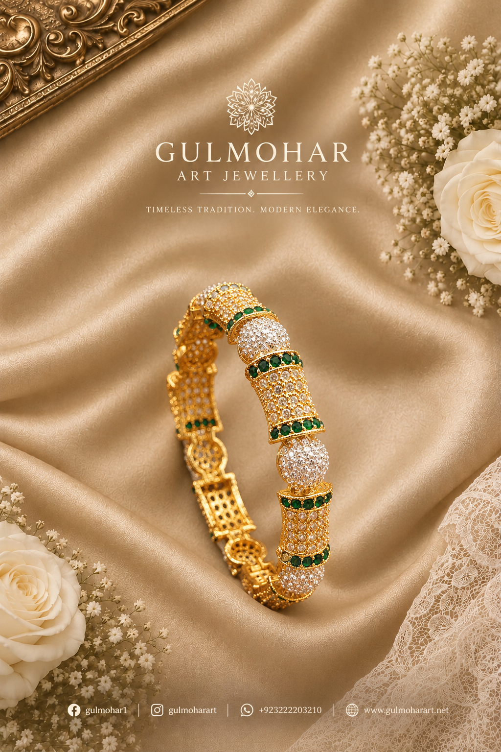 ADB-03: Exquisite Gold Plated AD Casting Bangle | Gulmohar Art Jewellery
