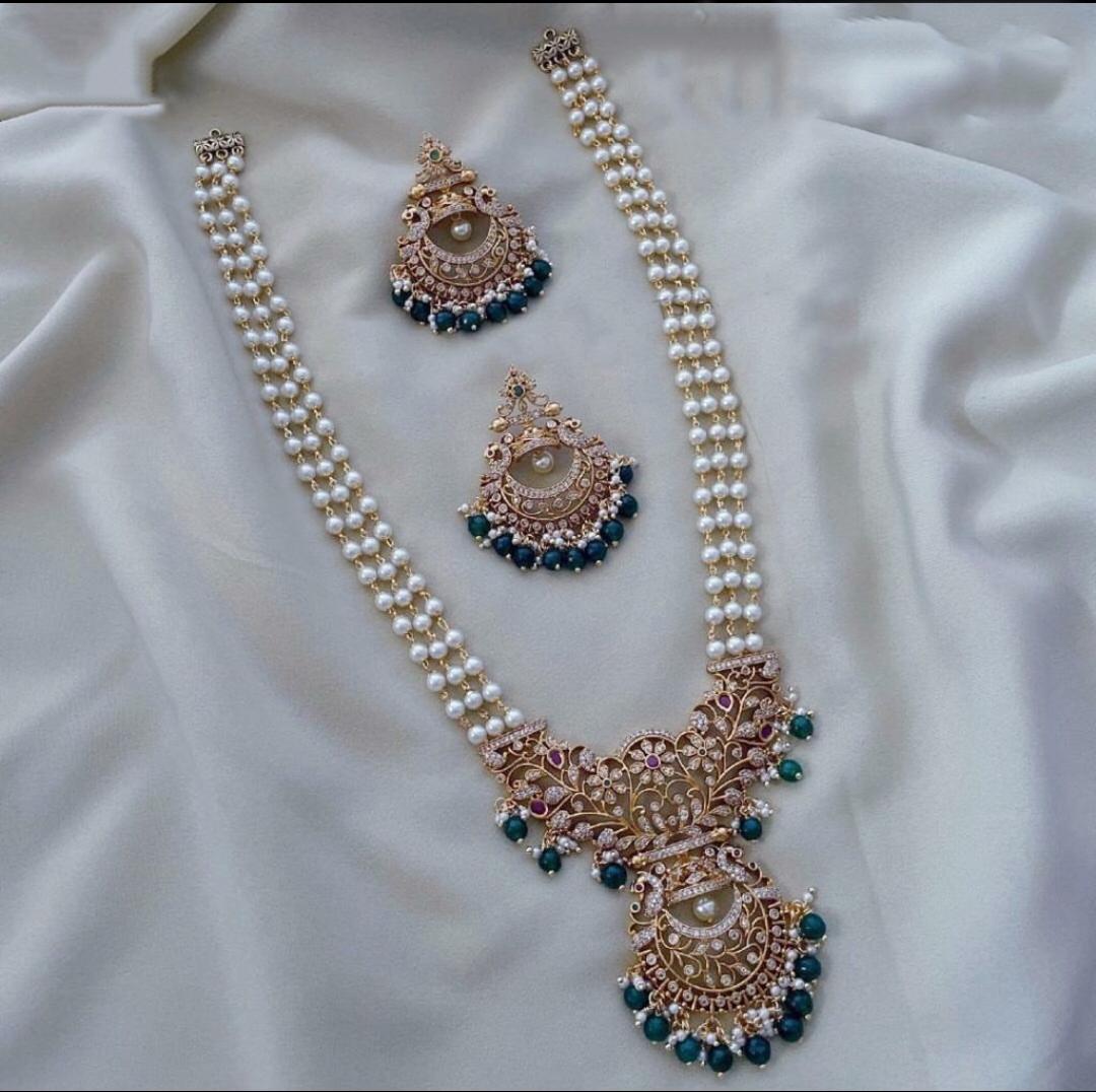 S-25: CZ Pearl Mala with Chandbali | Real Jarao South Jewellery Set