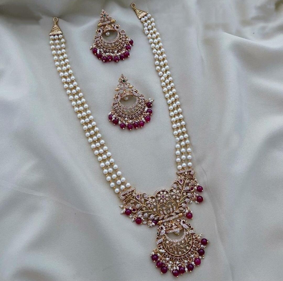 S-25: CZ Pearl Mala with Chandbali | Real Jarao South Jewellery Set