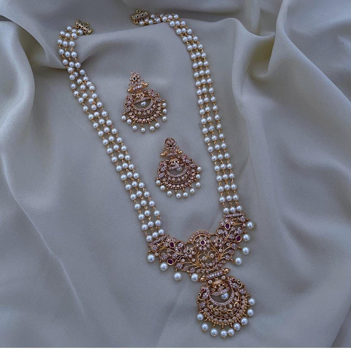 S-25: CZ Pearl Mala with Chandbali | Real Jarao South Jewellery Set
