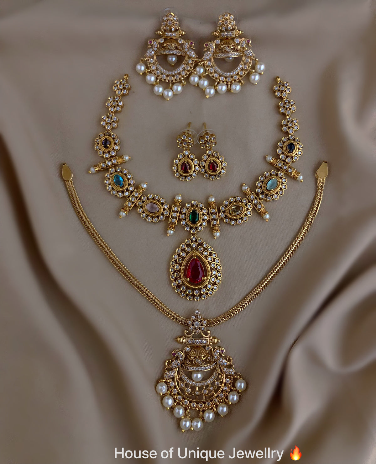 C-04 Gold Plated AD CZ Necklace & Pendant Set Combo | Matte Finish Jewelry