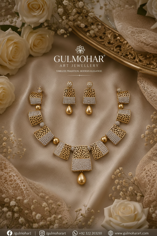 S-13: CZ Gold plated necklace set