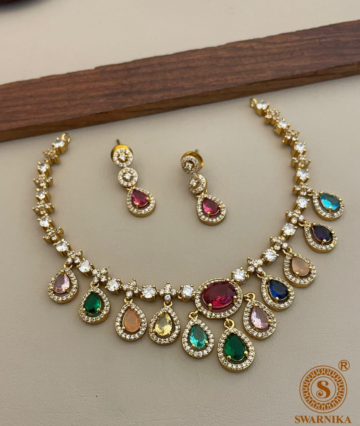 S-28: Radiant Gold-Plated South AD & CZ Statement Necklace Set