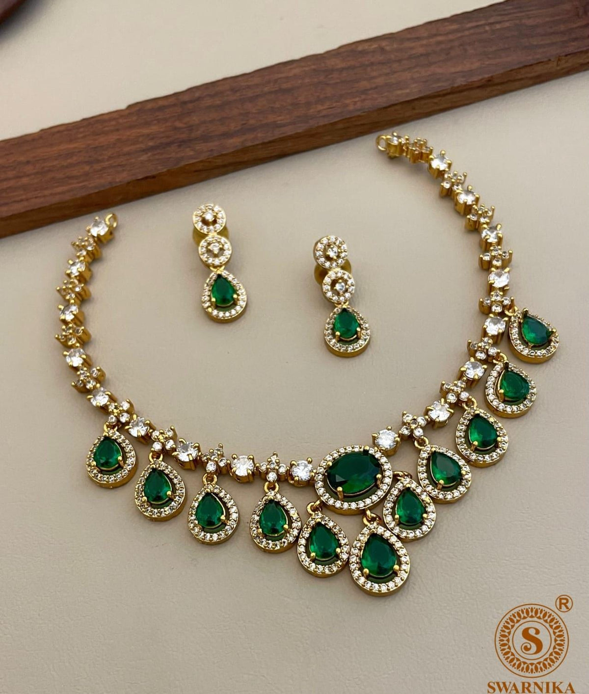S-28: Radiant Gold-Plated South AD & CZ Statement Necklace Set