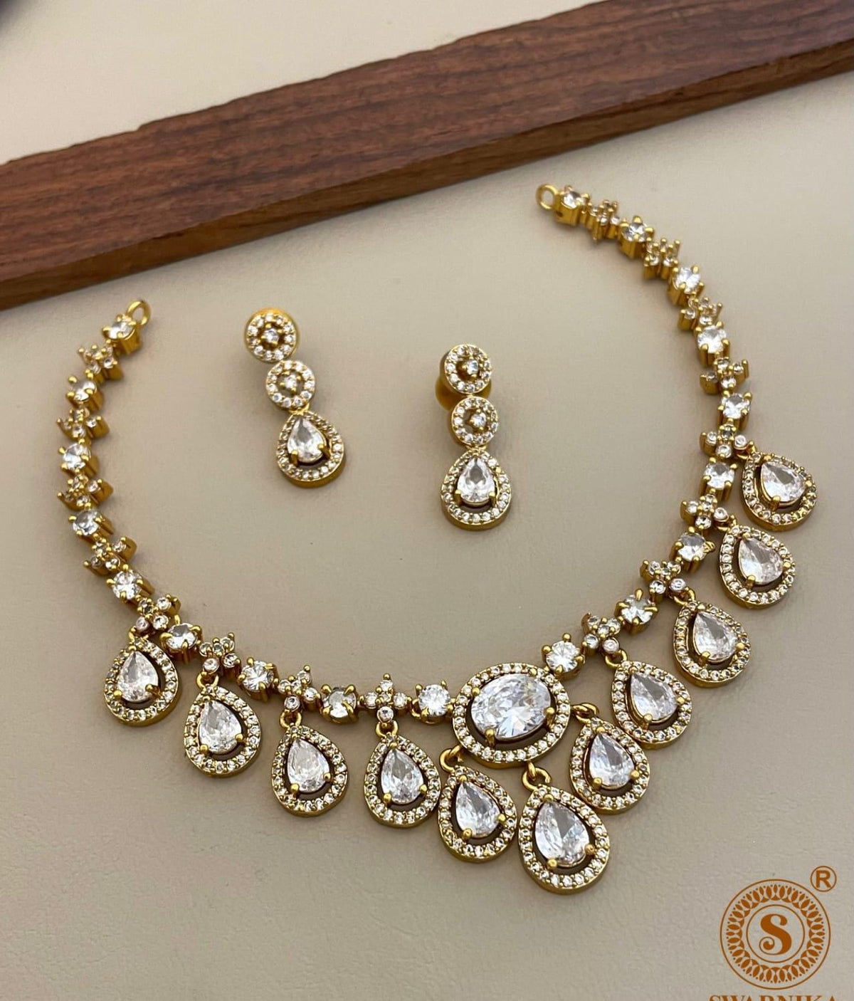 S-28: Radiant Gold-Plated South AD & CZ Statement Necklace Set