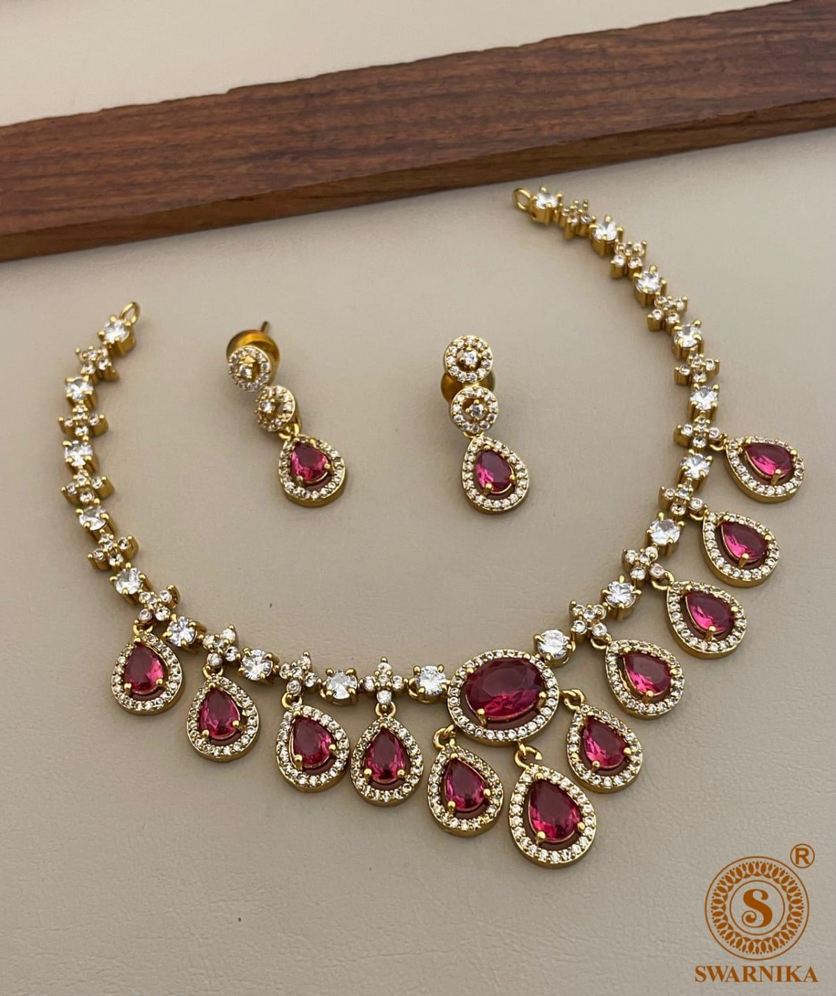 S-28: Radiant Gold-Plated South AD & CZ Statement Necklace Set