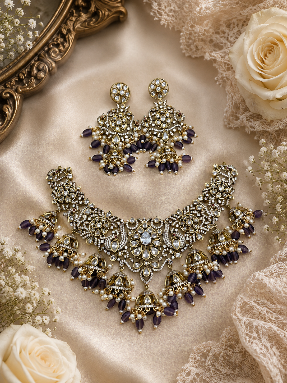 S-08 Antique Gold Peacock Necklace Set