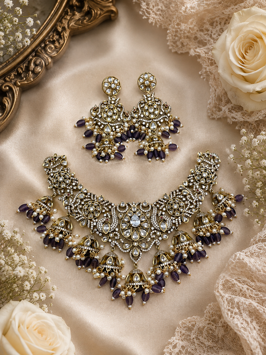 S-08: Antique Gold Peacock Necklace Set