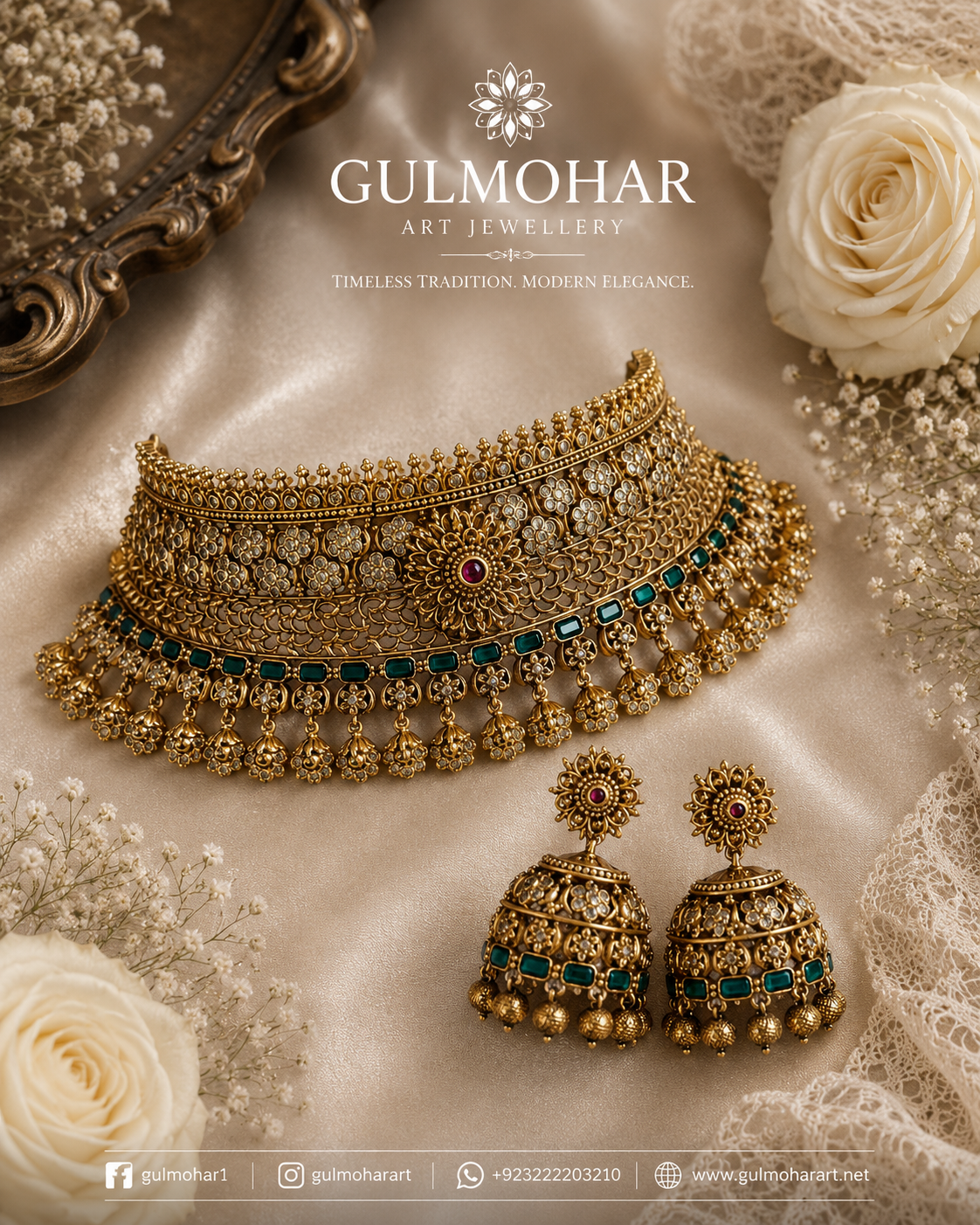 S-09: Antique Gold Plated CZ & Stone Choker Set | Traditional Bridal Jewellery