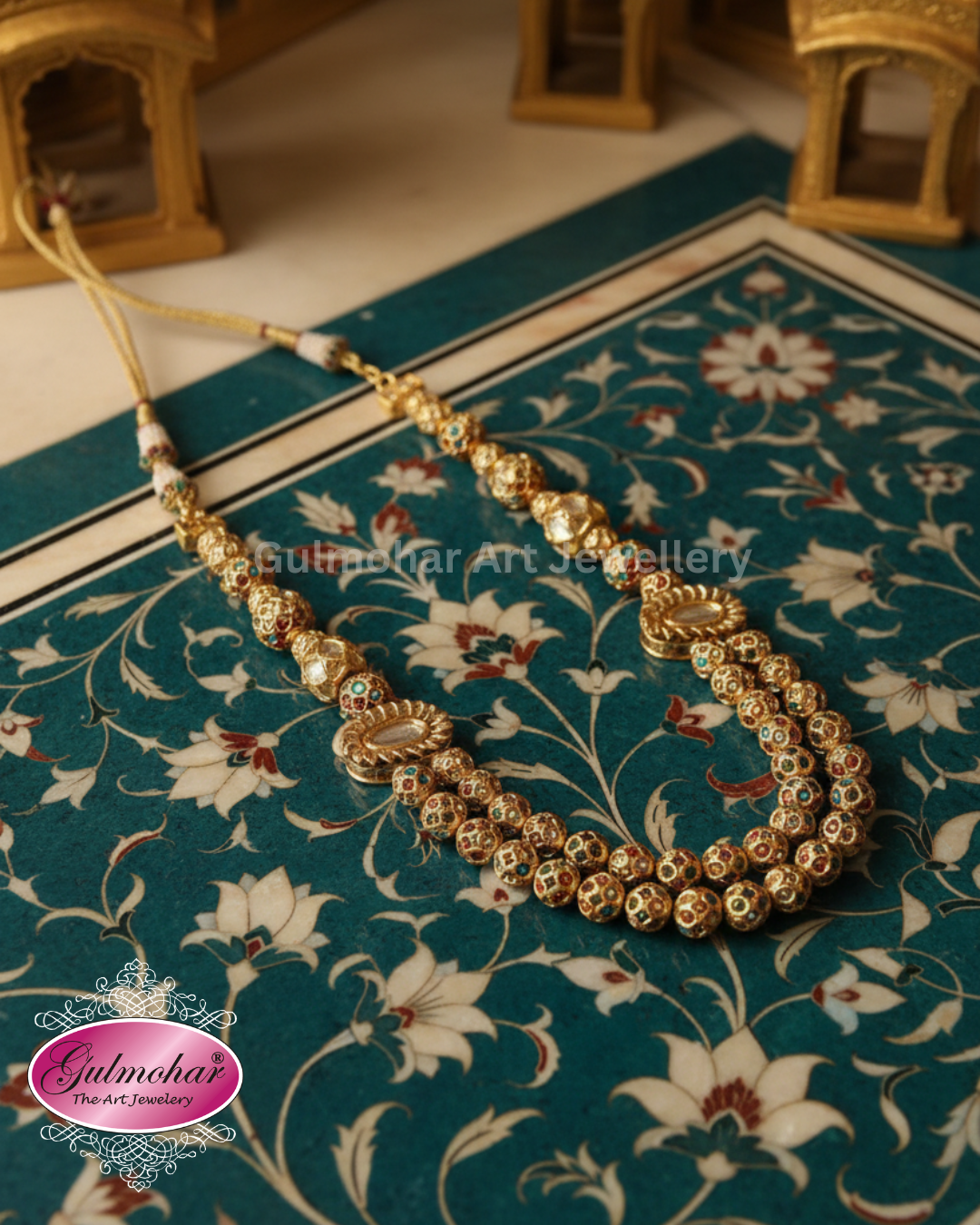 MM-04: Pakistani Multani Kundan Double Layer Ball Mala | Gold Plated