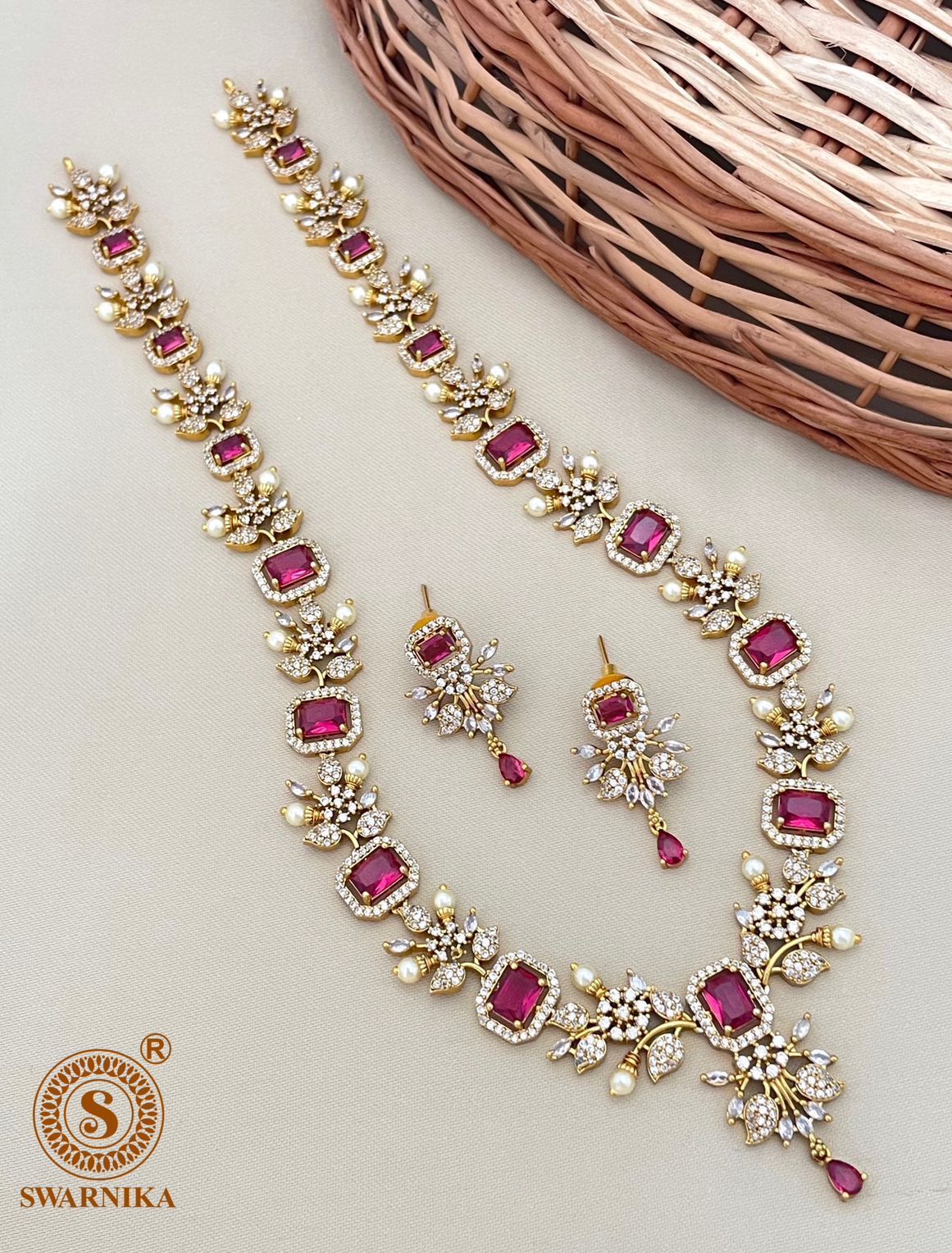 S-30: Elegant Gold-Plated AD & CZ Long Necklace Set | Gulmohar Art