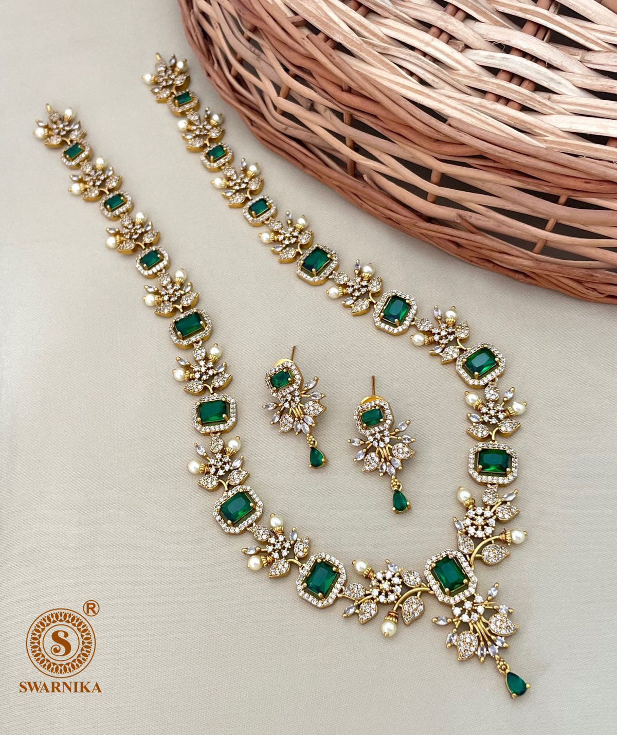 S-30: Elegant Gold-Plated AD & CZ Long Necklace Set | Gulmohar Art