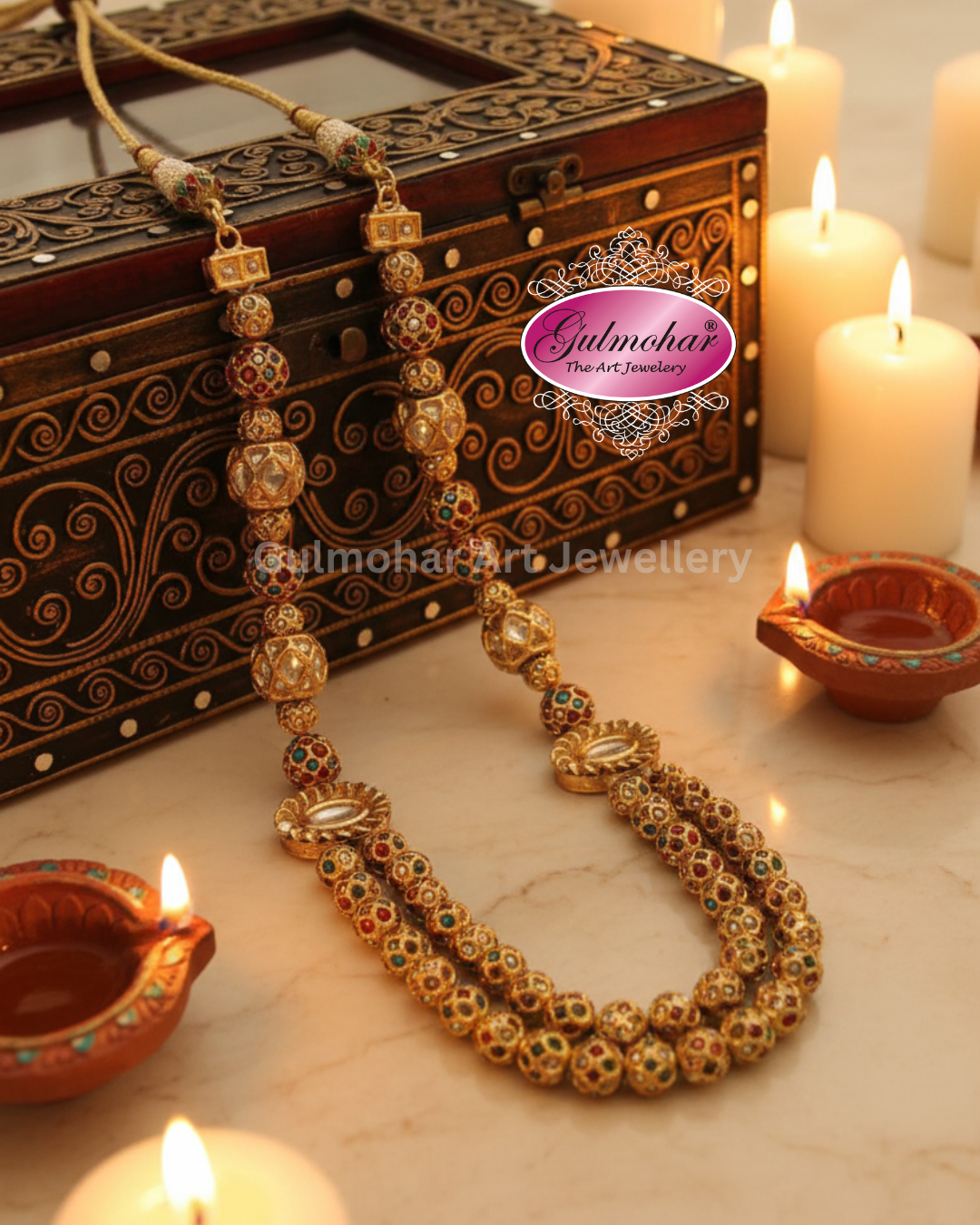 MM-04: Pakistani Multani Kundan Double Layer Ball Mala | Gold Plated
