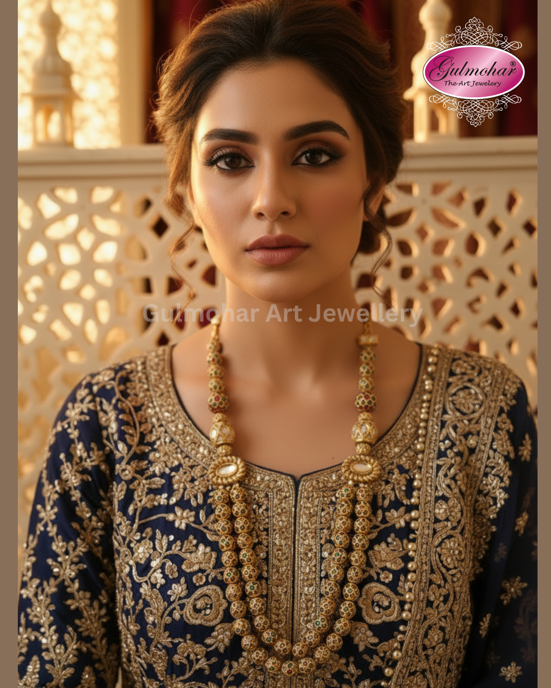 MM-04: Pakistani Multani Kundan Double Layer Ball Mala | Gold Plated