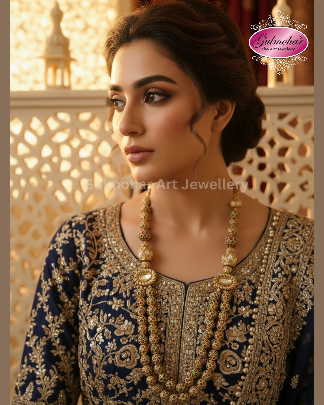 MM-04: Pakistani Multani Kundan Double Layer Ball Mala | Gold Plated
