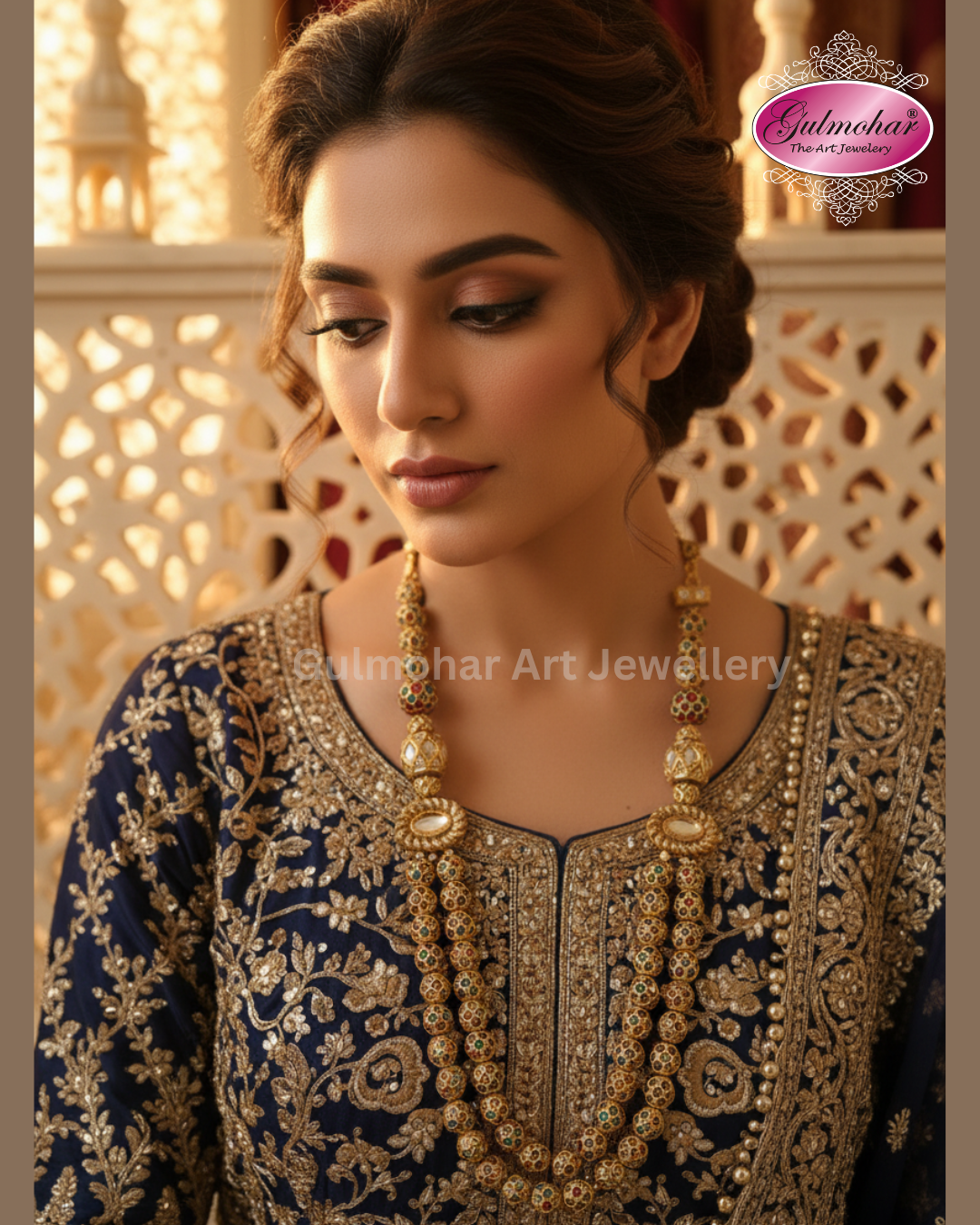 MM-04: Pakistani Multani Kundan Double Layer Ball Mala | Gold Plated