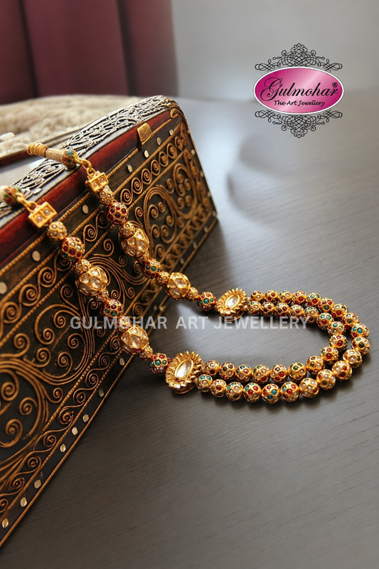 MM-04: Pakistani Multani Kundan Double Layer Ball Mala | Gold Plated