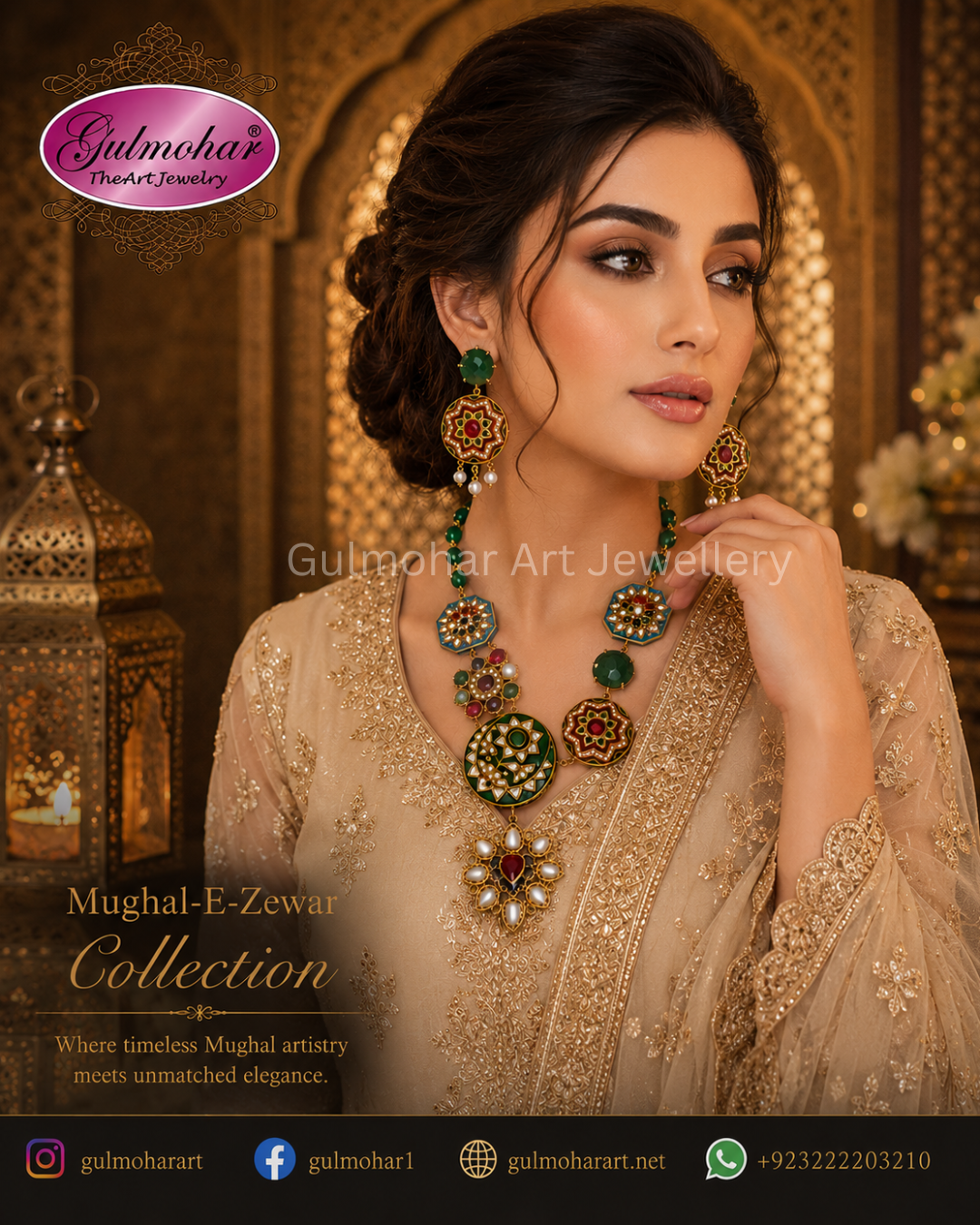 MG-01: Mughal Kundan  Mala Set | Gold Plated