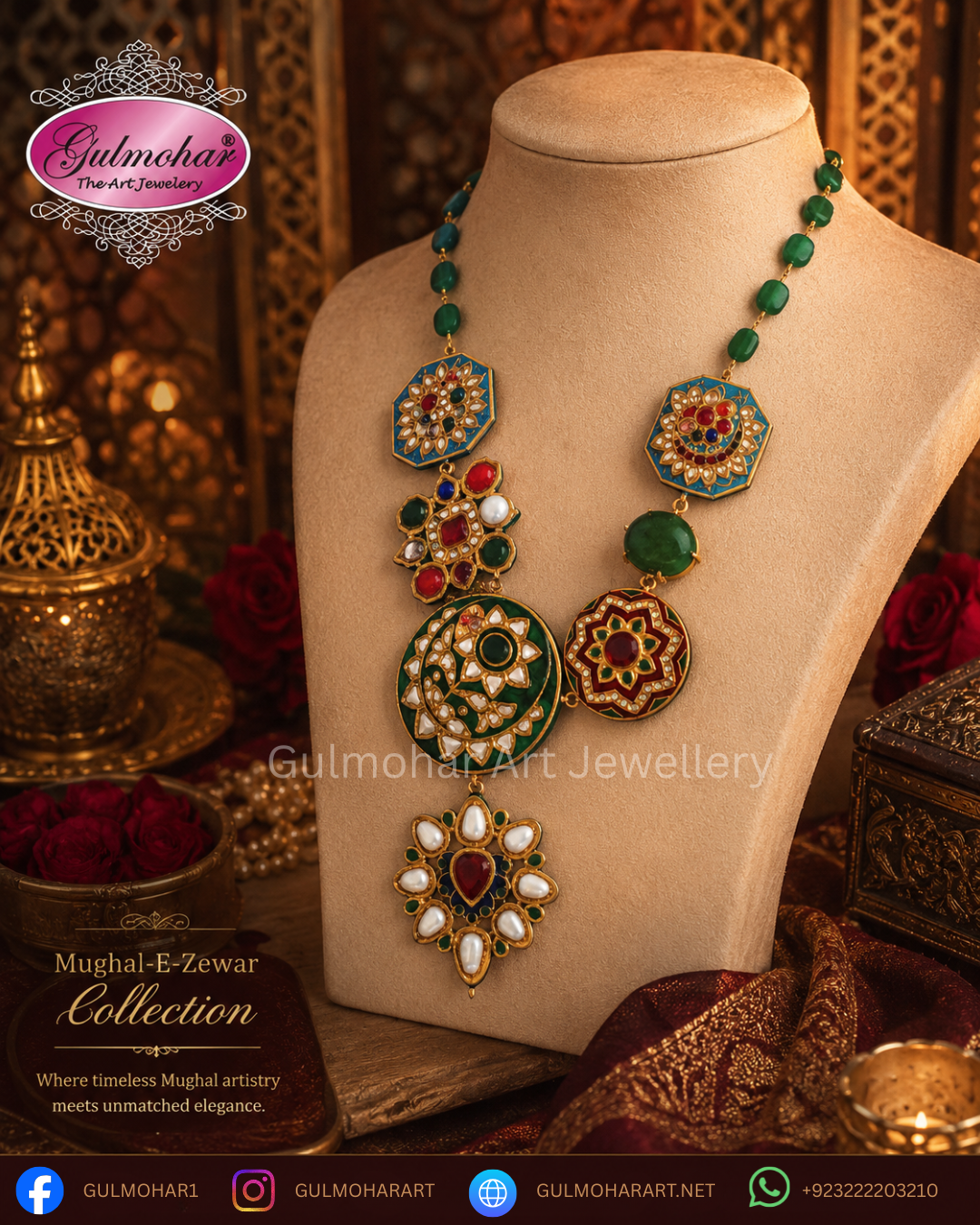 MG-01: Mughal Kundan  Mala Set | Gold Plated