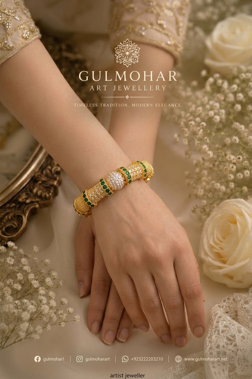 ADB-03: Exquisite Gold Plated AD Casting Bangle | Gulmohar Art Jewellery