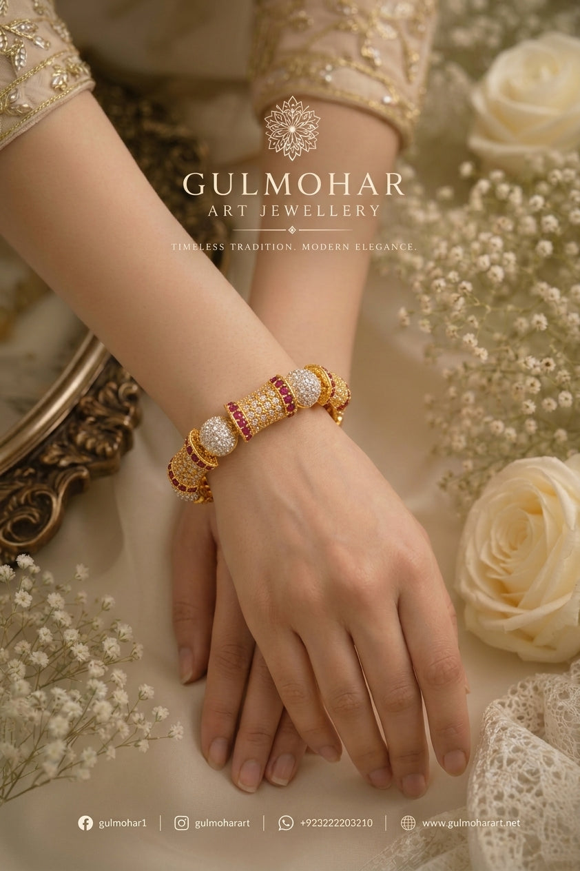 ADB-03: Exquisite Gold Plated AD Casting Bangle | Gulmohar Art Jewellery