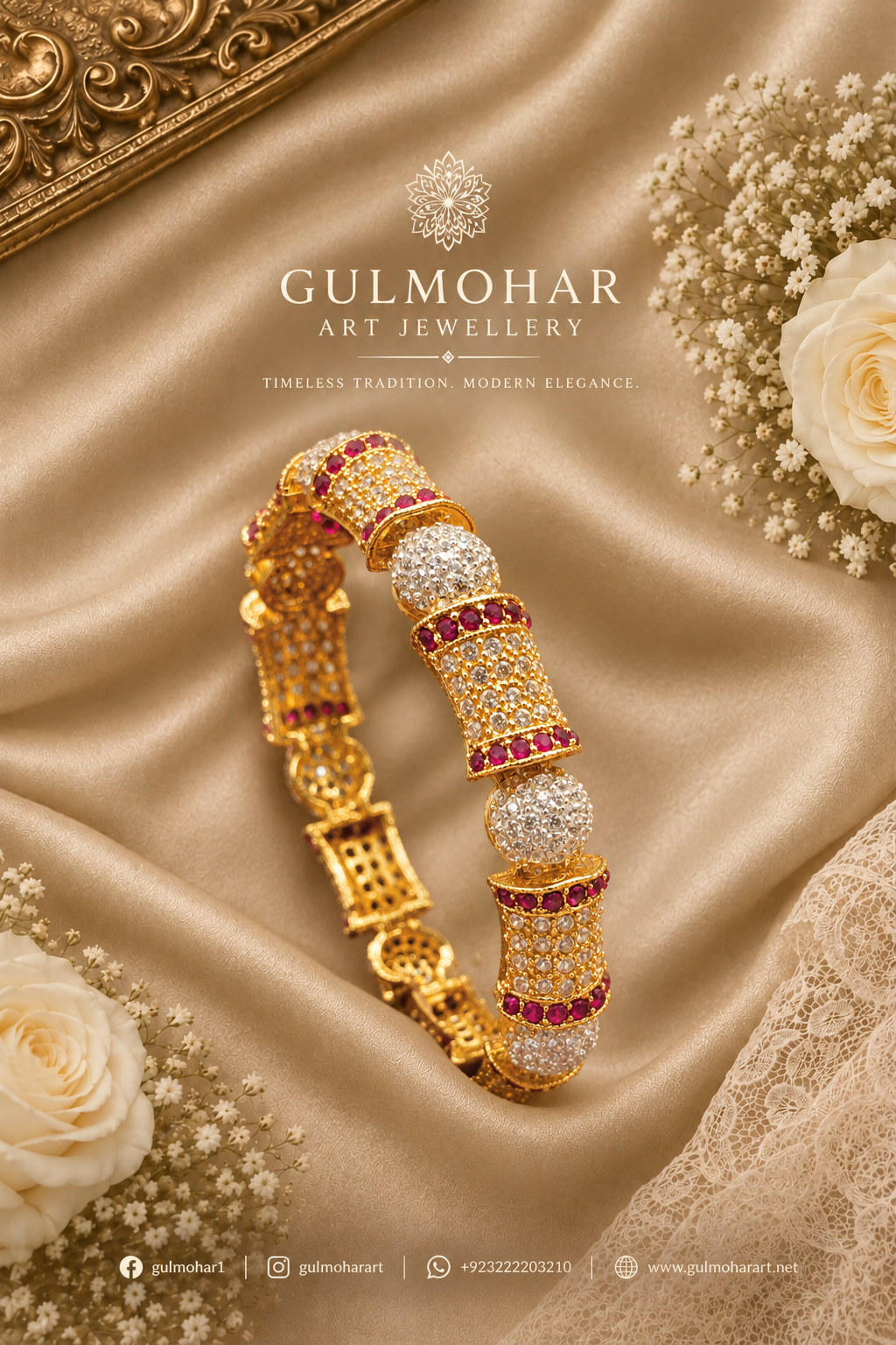 ADB-03: Exquisite Gold Plated AD Casting Bangle | Gulmohar Art Jewellery