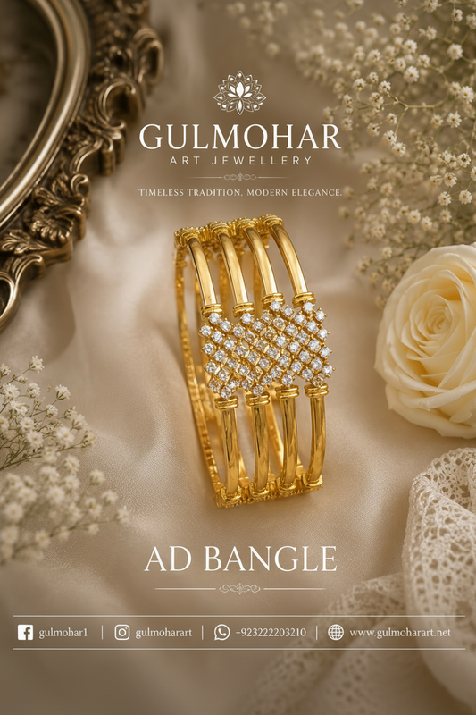 Gold plated AD bangles set of 4 studded with American diamond stones by Gulmohar Art Jewellery