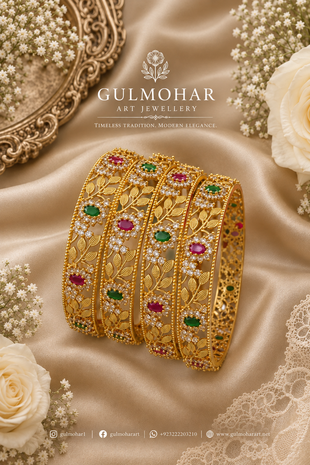 Ruby emerald floral bangles, ruby bangles, emerald bangles, floral bangles, CZ bangles, AD bangles, CZ AD bangles, South Indian bangles, South Indian jewellery, traditional South Indian bangles, gold plated bangles, 4 piece bangle set, floral design bangles, traditional bangles, bridal bangles, wedding bangles, party wear bangles, festive bangles, designer bangles, Indian bangles, Pakistani jewellery, South Indian bridal jewellery, ruby emerald jewellery
