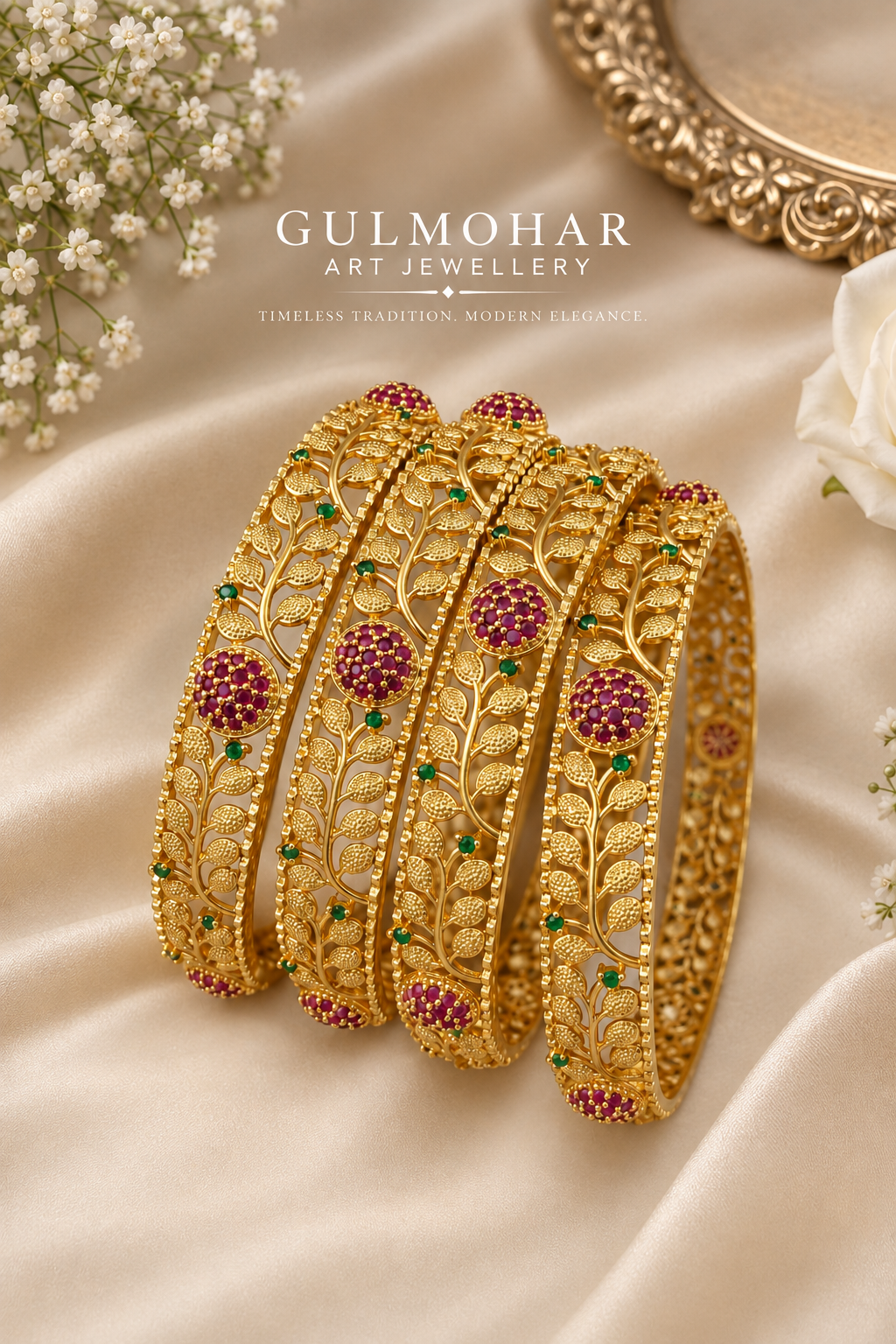 Mate Ruby bangles, ruby bangles, AD bangles, AD stone bangles, gold plated bangles, South Indian bangles, South Indian jewellery, South Indian heritage bangles, traditional bangles, heritage bangles, 4 piece bangle set, ruby stone bangles, bridal bangles, wedding bangles, party wear bangles, festive bangles, designer bangles, traditional gold bangles, Indian bangles, Pakistani jewellery, South Indian bridal jewellery, heritage jewellery