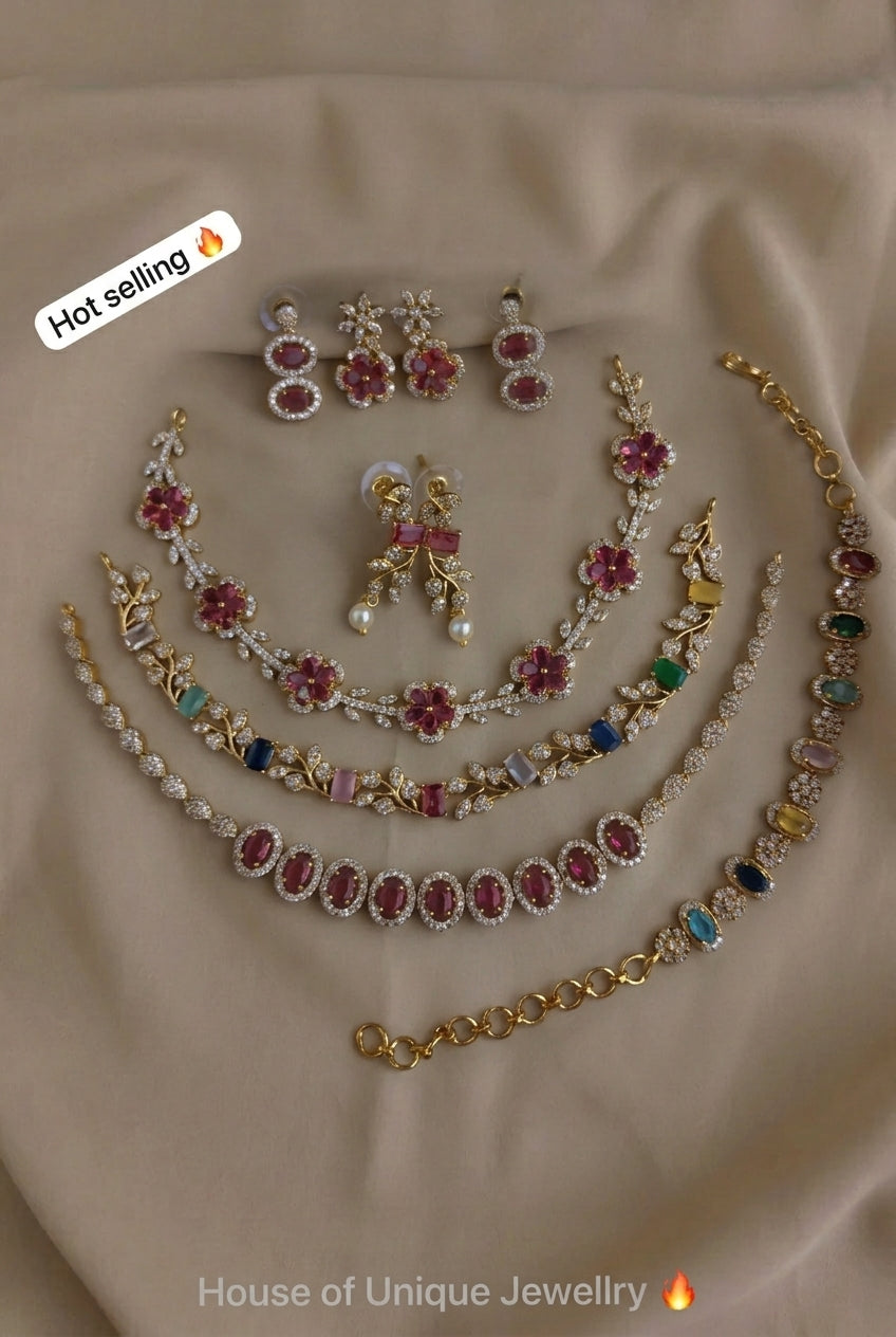 C-06: CZ 3 Sleek Necklace & Bracelet Set Combo | Matte Finish