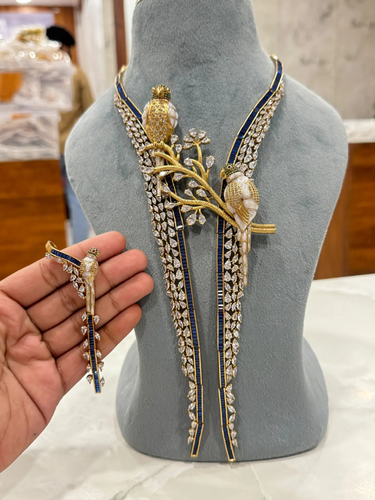 FU-01 Royal Bird & Flora Statement Necklace Set | Gulmohar