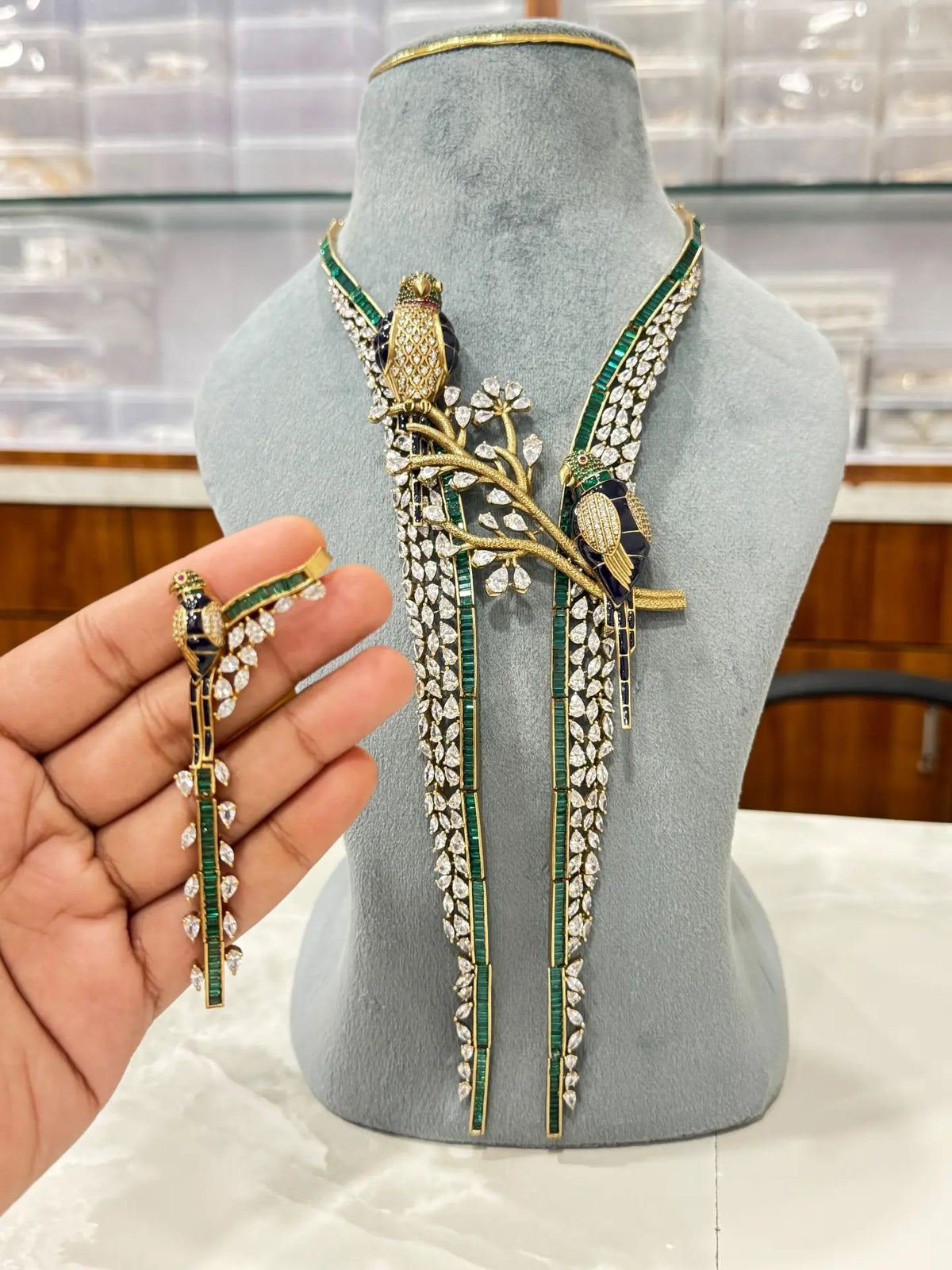 FU-01 Royal Bird & Flora Statement Necklace Set | Gulmohar
