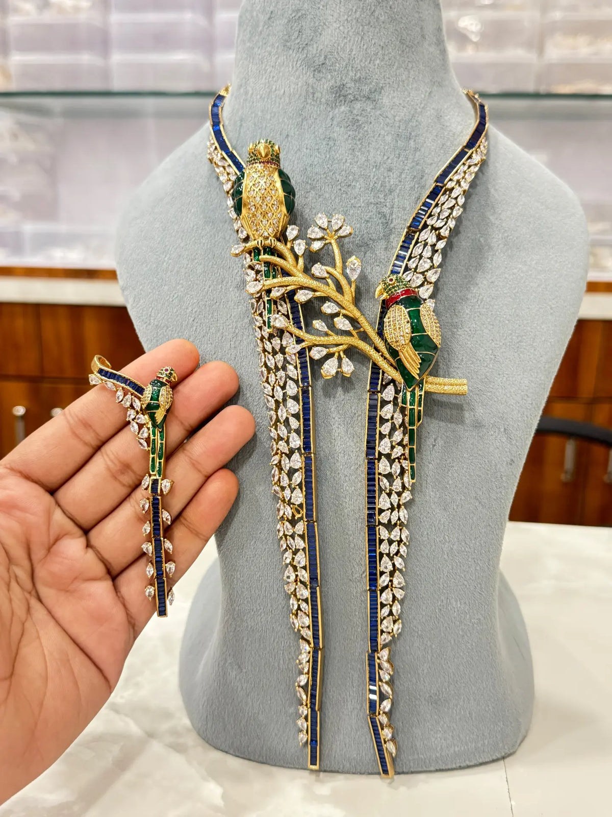 FU-01 Royal Bird & Flora Statement Necklace Set | Gulmohar