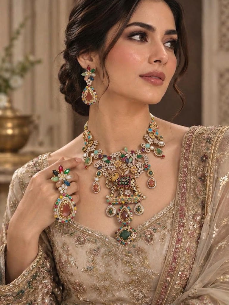 FU-02 Pastel Fusion Elephant Jewelry Set | Gold Plated