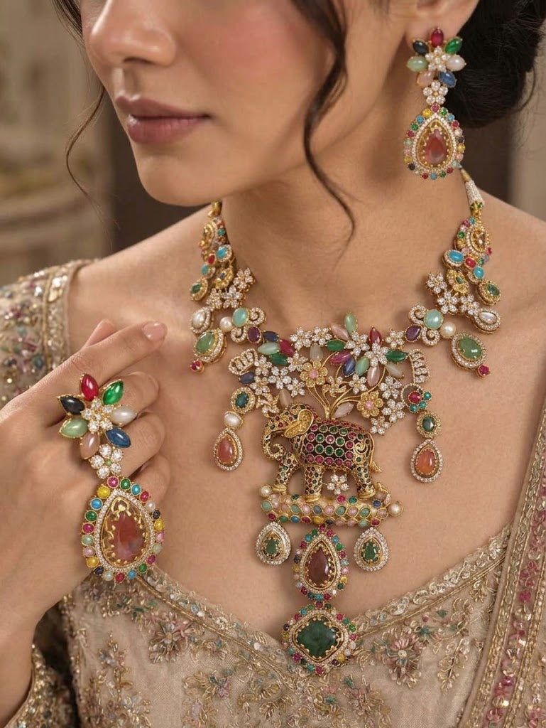 FU-02 Pastel Fusion Elephant Jewelry Set | Gold Plated