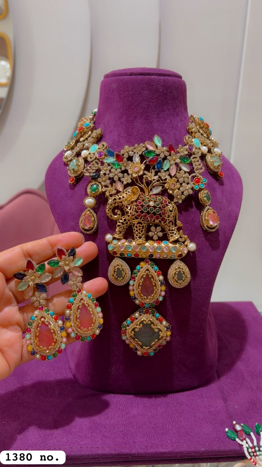 FU-02 Pastel Fusion Elephant Jewelry Set | Gold Plated