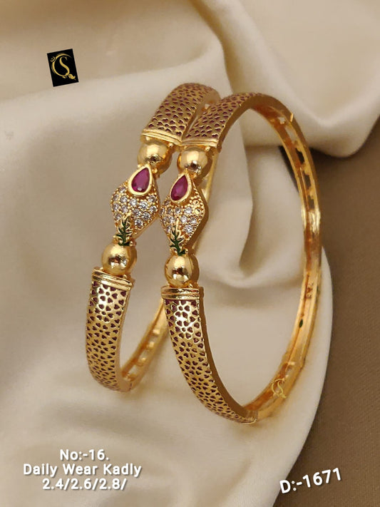 SLB-05: Ruby Green CZ Stone Gold Plated Bangles