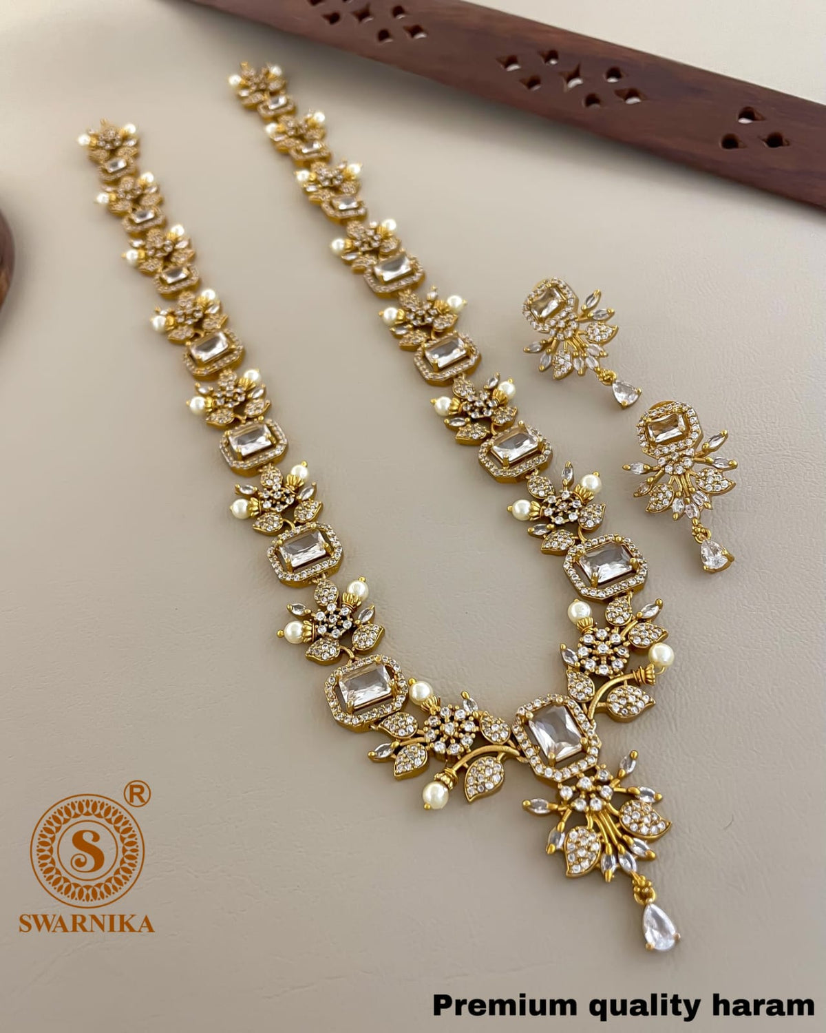 S-30: Elegant Gold-Plated AD & CZ Long Necklace Set | Gulmohar Art