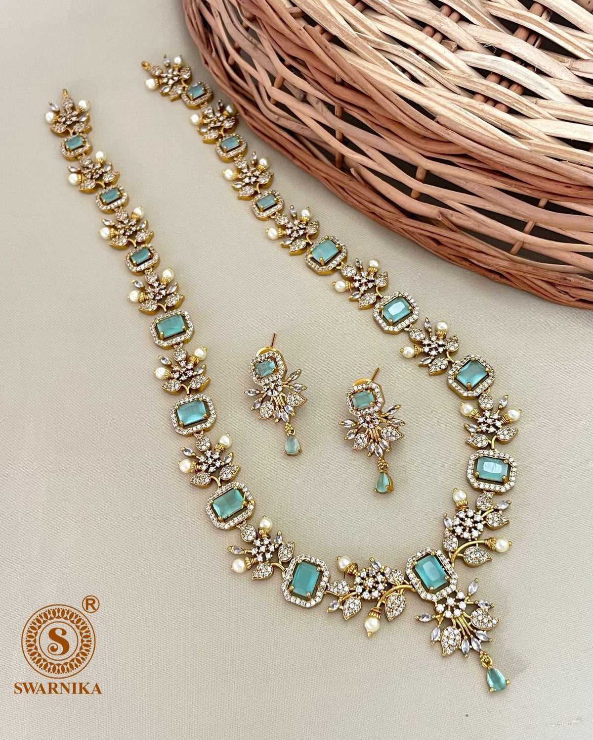 S-30: Elegant Gold-Plated AD & CZ Long Necklace Set | Gulmohar Art
