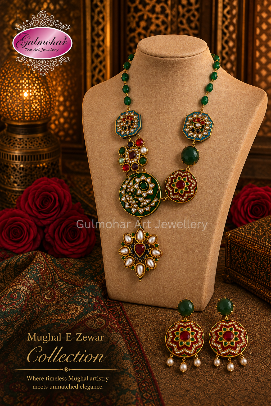 MG-01: Mughal Kundan  Mala Set | Gold Plated
