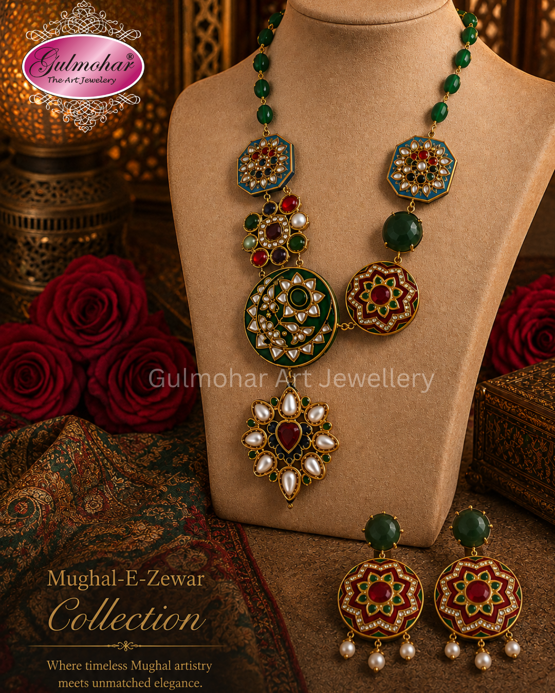 MG-01: Mughal Kundan  Mala Set | Gold Plated